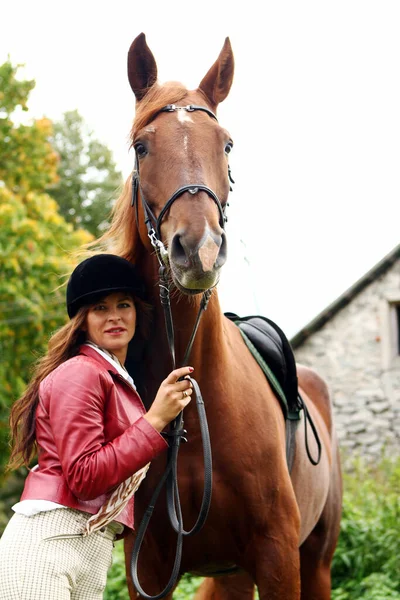 Mujer Joven Hermoso Caballo Marrón —  Fotos de Stock