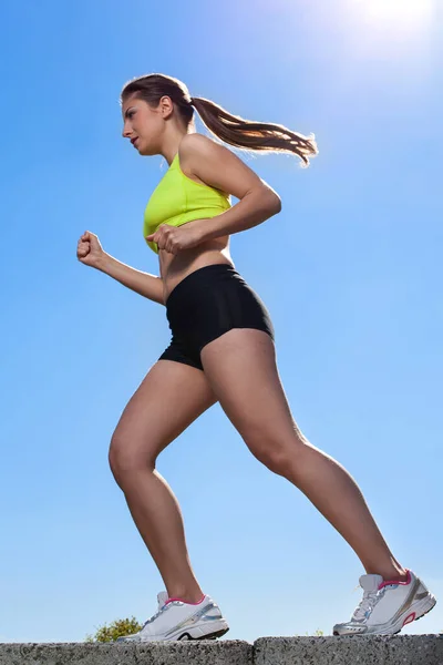 Full Length Portrait Caucasian Young Woman Fitness Wear Outdoors — Stock Photo, Image