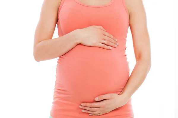 Piękny Brzuch Ciąży Białym Tle — Zdjęcie stockowe