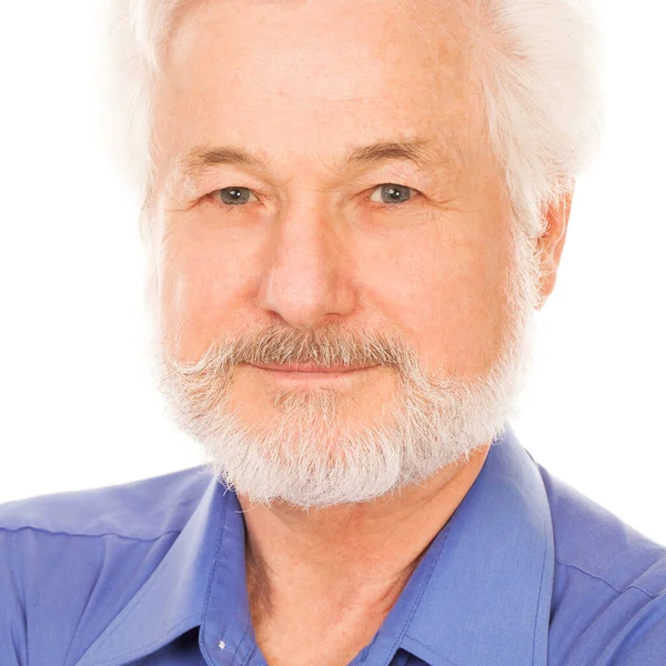 白い背景の上ひげを持つハンサムな老人の肖像画 — ストック写真