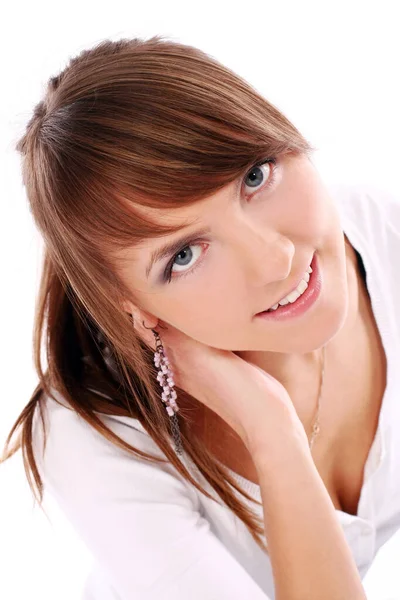 Retrato Menina Jovem Bonita Sobre Backgorund Branco — Fotografia de Stock