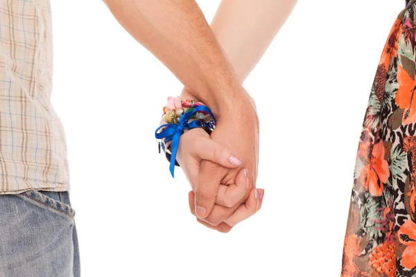 Hands Together Romantic Caucasian Couple White Background — Stock Photo, Image