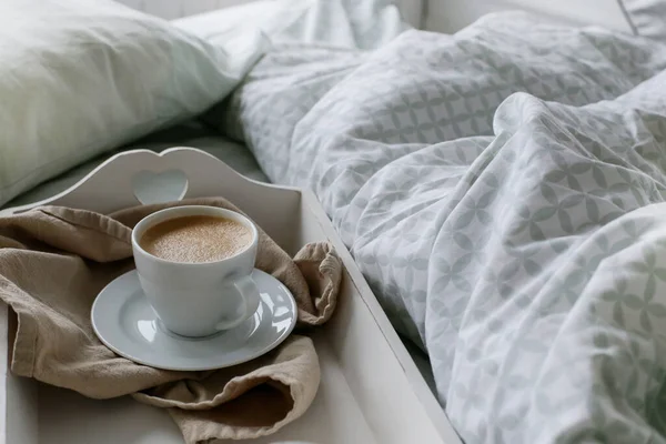 Bom Dia Pequeno Almoço Cama — Fotografia de Stock