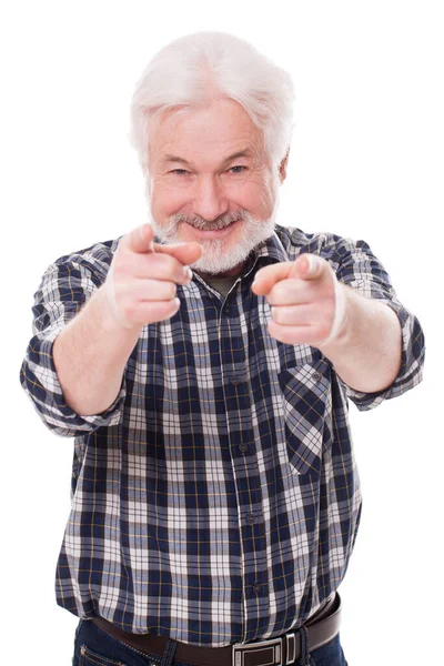 Handsome Elderly Man Grey Beard Isolated White Background — Stock Photo, Image