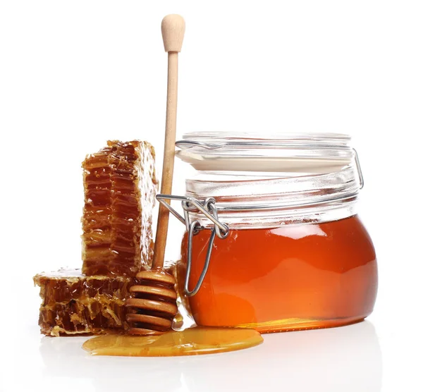 Jar Fresh Honey White Background — Stock Photo, Image