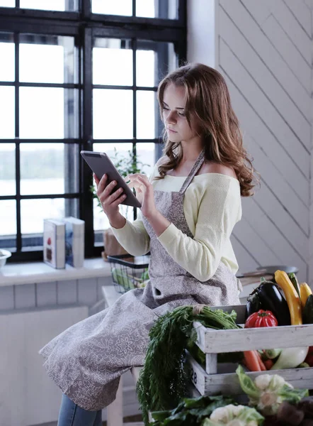 Cooking Frame Beautiful Woman Kitchen — Stock Photo, Image