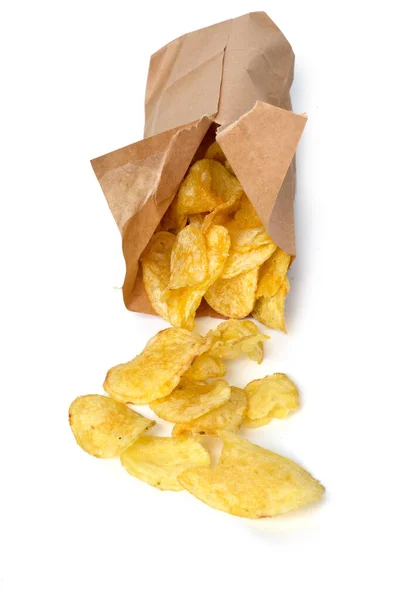 Läckra Potatis Chips Vit Bakgrund — Stockfoto