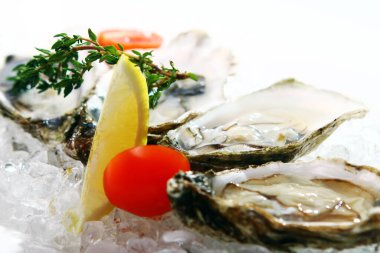 Limon ve domatesli taze istiridye. 