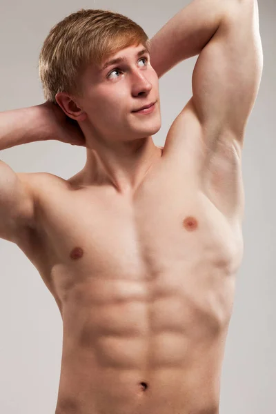 Handsome Guy Posing Naked Torso Background — Stock Photo, Image