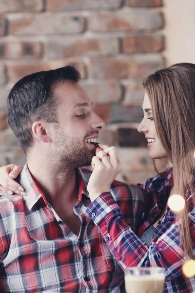 Liefde Schattig Stel Het Café — Stockfoto