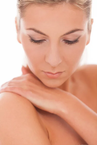 Primo Piano Ritratto Bella Donna Caucasica Con Trucco Giorno — Foto Stock