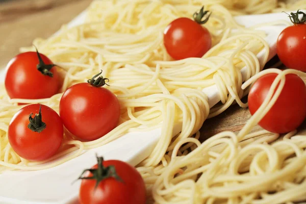 Närbild Tomater Och Pasta — Stockfoto