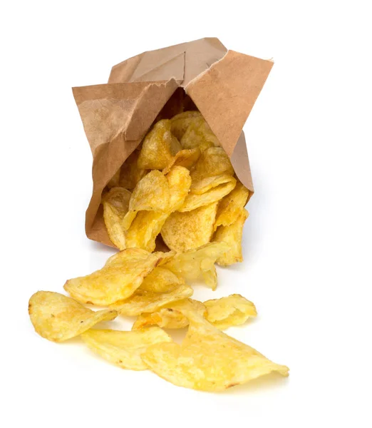 Läckra Potatis Chips Vit Bakgrund — Stockfoto