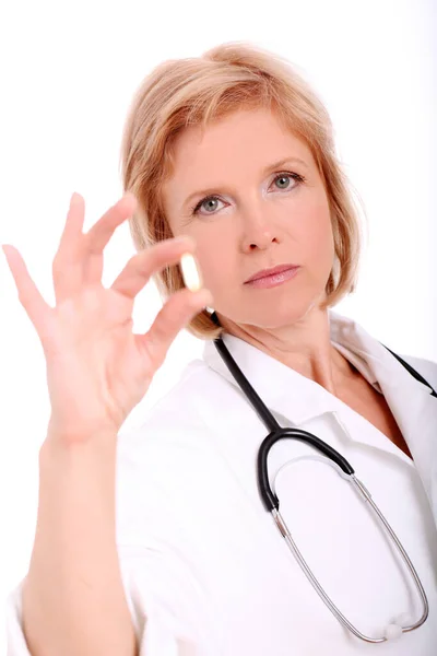 Portrait Senior Woman Doctor White Background — Stock Photo, Image