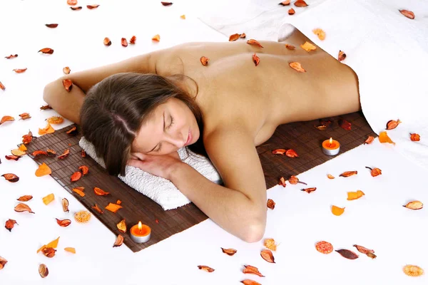 Mooi Meisje Met Handdoek Klaar Voor Massage — Stockfoto