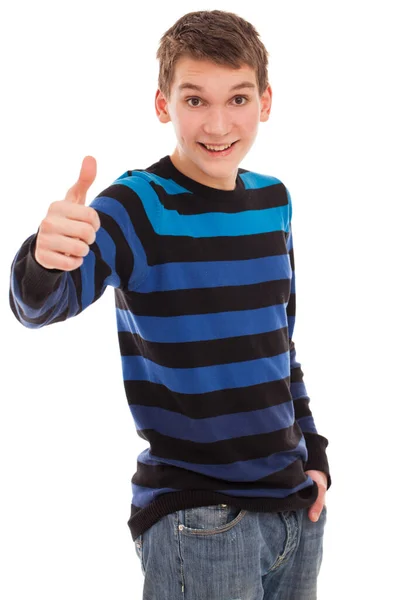 Happy Teenager Boy Casual Standing Isolated White Background — Stock Photo, Image
