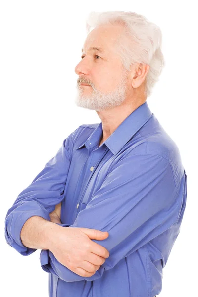 Retrato Homem Idoso Bonito Com Barba Fundo Branco — Fotografia de Stock