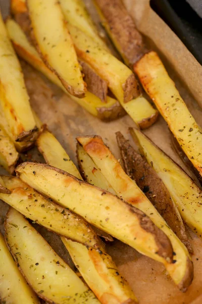 Comida Rápida Papas Fritas Sobre Mesa —  Fotos de Stock