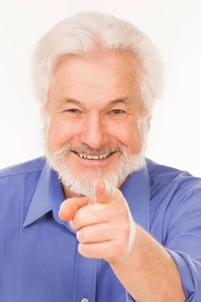 Ευτυχής Ηλικιωμένος Άνδρας Γενειάδα Απομονωθεί Λευκό Φόντο — Φωτογραφία Αρχείου