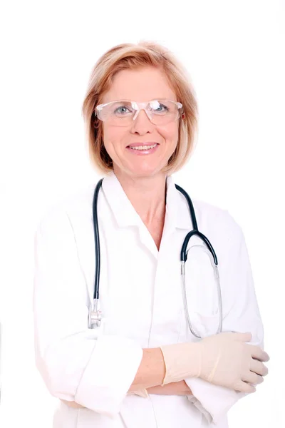 Portrét Starší Ženy Lékaře Bílém Pozadí Stock Snímky
