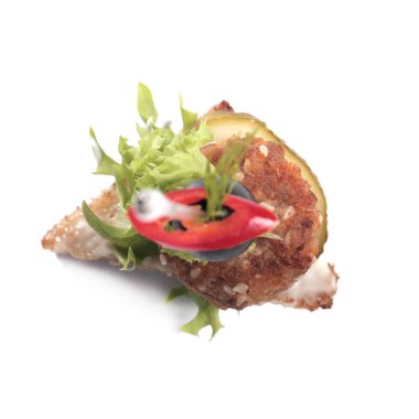 Yiyecekler. Beyaz arka planda nefis aperatifler