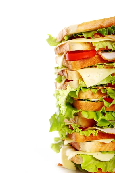 Дуже Великий Бутерброд Ізольований Білому Тлі — стокове фото