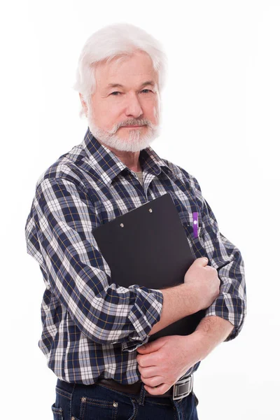 Handsome Elderly Man Folder Isolated White Background — Stock Photo, Image