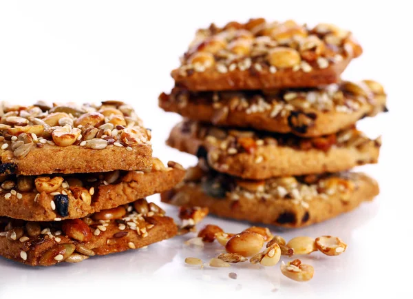 Cookies Different Nuts Seeds Isolated White Background — Stock Photo, Image