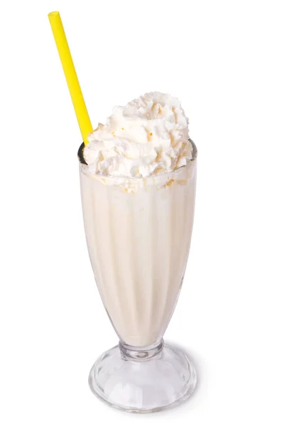 Delicioso Batido Banana Fundo Branco — Fotografia de Stock