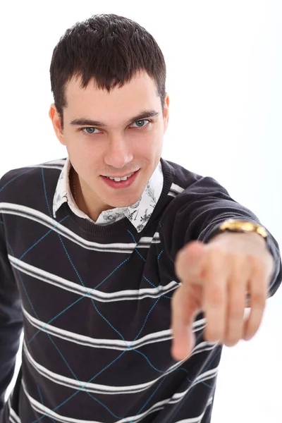 Jovem Atraente Homem Posando Fundo Branco — Fotografia de Stock