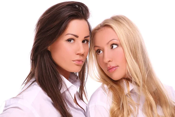 Two Young Beautiful Girls White Background — Stock Photo, Image