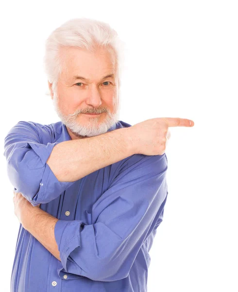 Gri Sakallı Yakışıklı Yaşlı Adam Beyaz Arka Planda Izole Bir — Stok fotoğraf