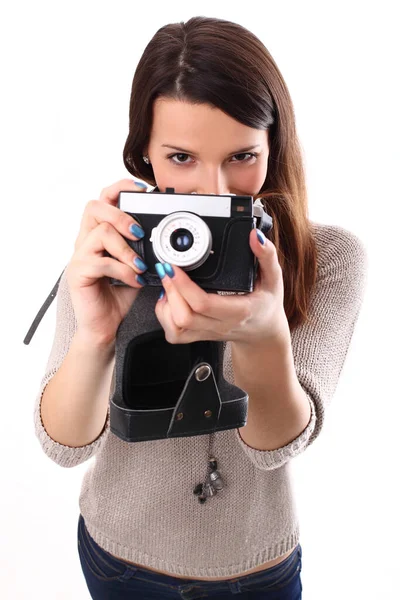 Beautiful Girl Posing Camera Studio — Stock Photo, Image