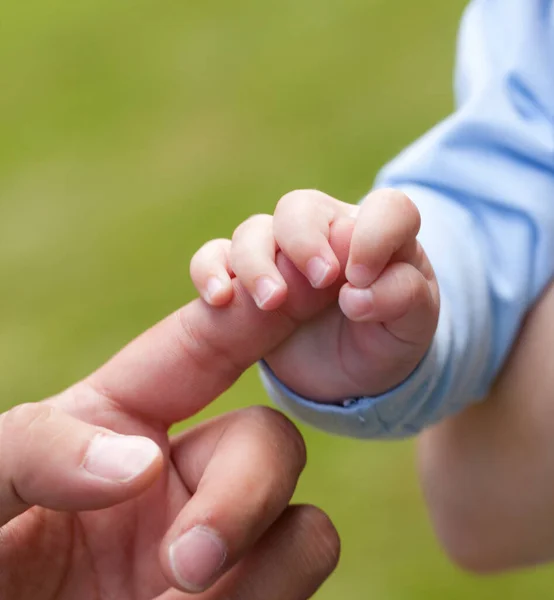 Pequeño Bebé Está Sosteniendo Dedo —  Fotos de Stock