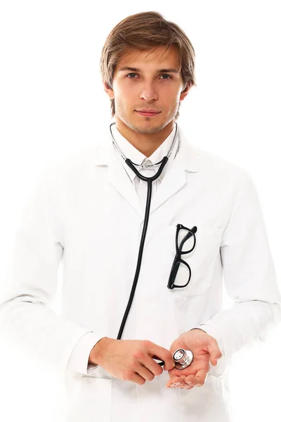 Portrait Handsome Young Doctor White Background — Stock Photo, Image