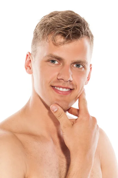 Portrait Handsome Naked Caucasian Guy White Background — Stok Foto