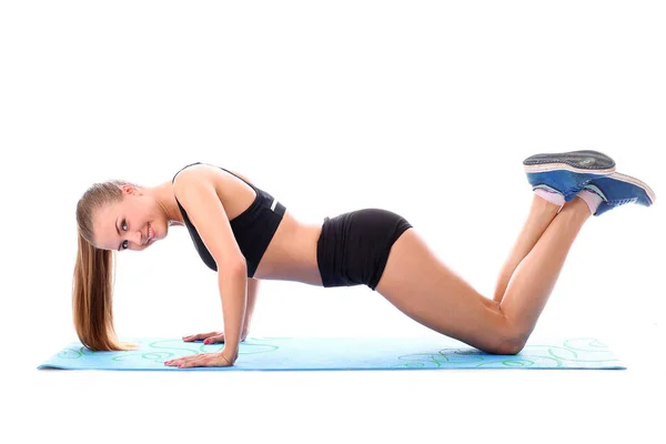 Mujer Atractiva Posando Sobre Blanco Deporte Concepto Vida Saludable —  Fotos de Stock