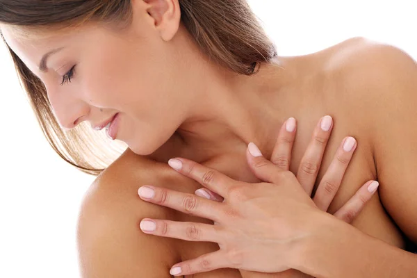 Woman Showing Her Tender Hands — Stock Photo, Image