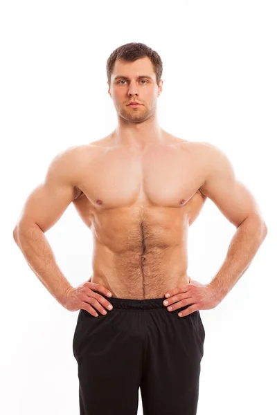 Snygg Muskulös Kille Med Naken Överkropp Isolater Över Vit Bakgrund — Stockfoto