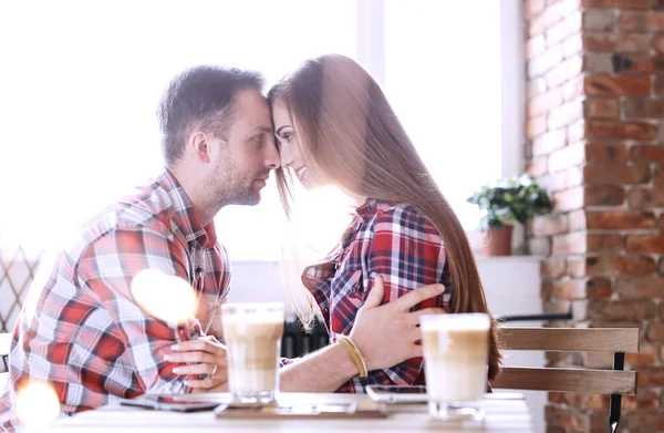 Con Amore Coppia Carina Nel Caffè — Foto Stock