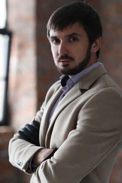 Studio Portrait Handsome Man Coat — Stock Photo, Image