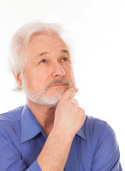 Knappe Oudere Man Met Grijze Baard Bedachtzaam Geïsoleerd Witte Achtergrond — Stockfoto