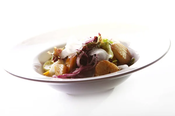 Salată Fructe Mare Gourmet Scoici Ceapă — Fotografie, imagine de stoc