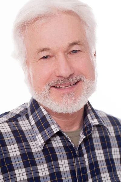 Knappe Oudere Man Met Grijze Baard Geïsoleerd Witte Achtergrond — Stockfoto