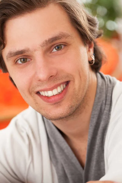 Portrait Young Happy Caucasian Man Home — Stock Photo, Image