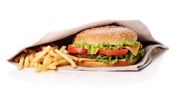Grote Smakelijke Hamburgers Witte Achtergrond — Stockfoto