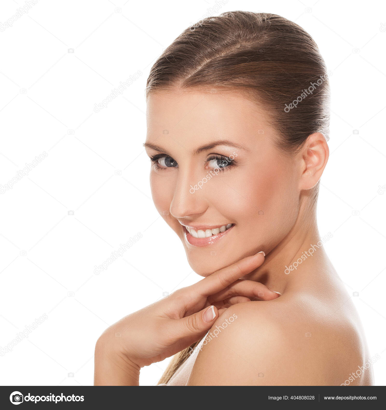 Junge Glückliche Schöne Natürliche Frau Nackt Über Weißem Hintergrund Stockfoto © racool