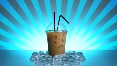 Soyut mavi arka planda soğuk kahve içeceği