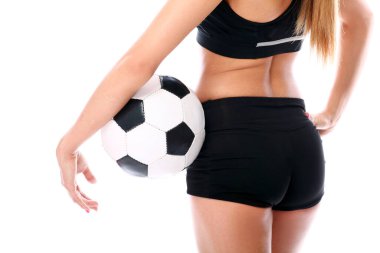 Çekici kadın beyaz, spor ve sağlıklı yaşam konsepti üzerine poz veriyor.