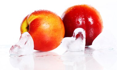 Beyaz üzerine izole edilmiş taze ve ıslak niktarin meyveleri.